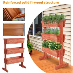 4-Tier Vertical Raised Planter Box Elevated Garden Bed Outdoor Wooden Herb Vegetable Ladder Troughs for Gardening