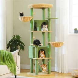 Tall Cat Tree with Scratching Posts Cozy Hammock Top Perch Multi-Level Large Cat Tower Spacious Cat Condo for Indoor Cat Toys