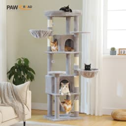 Tall Cat Tree with Scratching Posts Cozy Hammock Top Perch Multi-Level Large Cat Tower Spacious Cat Condo for Indoor Cat Toys