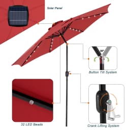 JHK 10FT Solar Patio Umbrella with 32 LED Lights UV-Resistant Outdoor Table Umbrella with Tilt and Crank for Backyard Garden