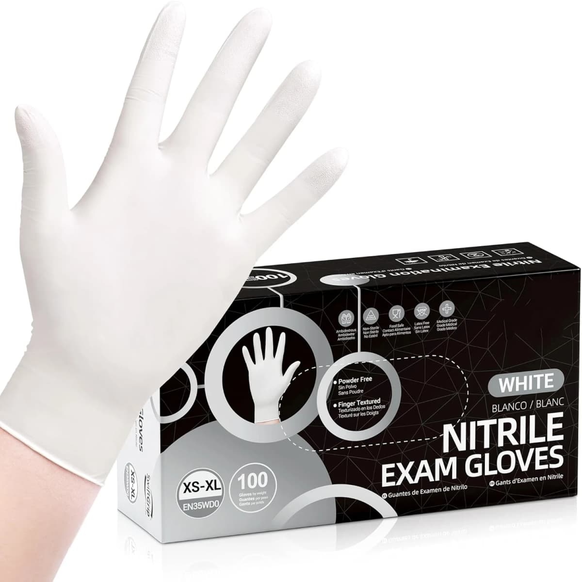 S size White Disposable Nitrile Gloves 100 Pack,Latex Free Powder Free Non-Sterile Gloves for Household, Cleaning,Food Prep and Beauty