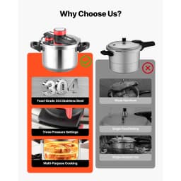 SucceBuy 6.3 8 10 12 Qt Pressure Cooker Stainless Steel Pressures Canner with Steaming Rack Tempered Glass Lid for Meat, Beans,