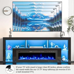 94.5" Fireplace TV Stand for TVs Up to 100", Gaming LED Entertainment Center with 50" Electric Fireplace, Modern High Gloss Medi