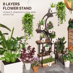 8-Tier Plant Stand, 62inch S-Shaped Plant Stands, Carbonized Treatment