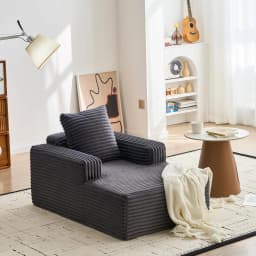 45'' Corduroy Cloud Chaise Lounge Sofa, Deep Seat Reading Chair With Wide Armrests, Back Pillow, No-Assembly Couch