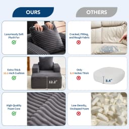 45'' Corduroy Cloud Chaise Lounge Sofa, Deep Seat Reading Chair With Wide Armrests, Back Pillow, No-Assembly Couch