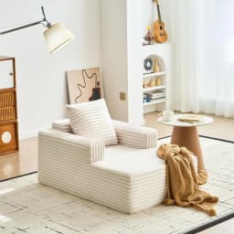 45'' Corduroy Cloud Chaise Lounge Sofa, Deep Seat Reading Chair With Wide Armrests, Back Pillow, No-Assembly Couch