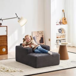 45'' Corduroy Cloud Chaise Lounge Sofa, Deep Seat Reading Chair With Wide Armrests, Back Pillow, No-Assembly Couch