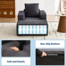 45'' Corduroy Cloud Chaise Lounge Sofa, Deep Seat Reading Chair With Wide Armrests, Back Pillow, No-Assembly Couch