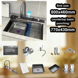 Modern Stainless Steel Kitchen Sink Multifunctional Sinks Waterfall Golden Large Single Slot Digital Display Washing Basin