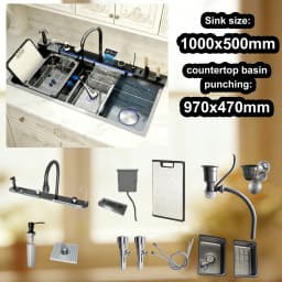 Modern Stainless Steel Kitchen Sink Multifunctional Sinks Waterfall Golden Large Single Slot Digital Display Washing Basin