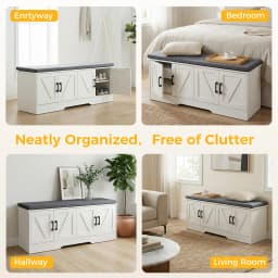 JHK Storage Bench Shoe Organizer Cabinet with Padded Seat Cushion 2 Doors Adjustable Shelf for Entryway Easy Assemble Strong Load-bearing Capacity