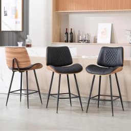 Counter Height Barstools Set of 3, 26.9" Armless Stools with Metal Legs, Walnut Pub Chair in Modern Style, Customized