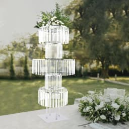 5 Tiers Gold/Silver Wedding Centerpieces Flower Stand Vase Centerpiece Acrylic Flower Stand with Hanging Acrylic