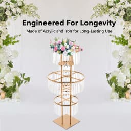 5 Tiers Gold/Silver Wedding Centerpieces Flower Stand Vase Centerpiece Acrylic Flower Stand with Hanging Acrylic
