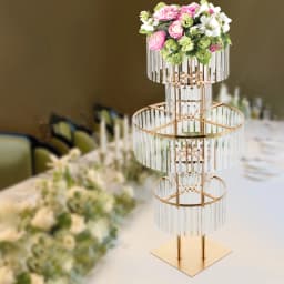 5 Tiers Gold/Silver Wedding Centerpieces Flower Stand Vase Centerpiece Acrylic Flower Stand with Hanging Acrylic