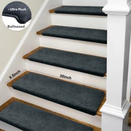Bullnose Non-Slip Stair Treads -Ultra Plush- Washable Self-Adhesive Carpet Mats, Safety for Elderly & Pets, Peel & Stick Decor