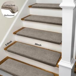 Bullnose Non-Slip Stair Treads -Ultra Plush- Washable Self-Adhesive Carpet Mats, Safety for Elderly & Pets, Peel & Stick Decor