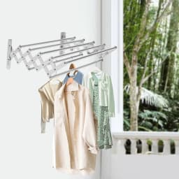 42-80cm Folding Drying Rack, Clothes Hanger Rack, 7 Rods Extended Laundry Racks, Wall Mounted Retractable Bedrooms, Bathrooms