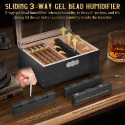 Cigar Humidor,Cedar Wood Cigars Case with Digital Hygrometer Humidifier,Measuring Scale & Drawer,Glass Top Desktop Humidor Gifts