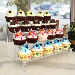 3-Tier Clear Acrylic Display Stand Jewelry Makeup Cupcake Organizer Transparent Shelf Sturdy Base Space-Saving Storage