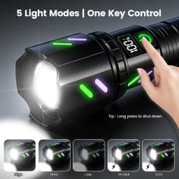 Rechargeable IPX6 Waterproof Flashlight, Zoom White LED Torch CE UKCA FCC Certified for Hunting Outdoor, DE/UK/US Warehouse