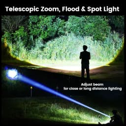 Rechargeable IPX6 Waterproof Flashlight, Zoom White LED Torch CE UKCA FCC Certified for Hunting Outdoor, DE/UK/US Warehouse