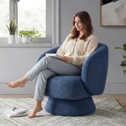 360° Swivel Barrel Chair with Arms Curved Back Lumbar Cushion Comfy Boucle Small Space Living Room Bedroom, Customized