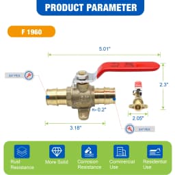 KING SMART 3/4" PEX A Ball Valve with Drop-Ear CUPC NSF Lead Free Certified; for Hot & Cold Water; Lead Free Brass 2 Pcs; 80286