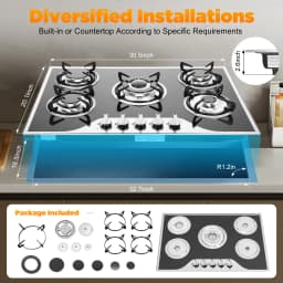 5 Burner Built-in Gas Cooktop Glass Top 3KW Dual Ring High Power Energy Saving 63% Efficiency LPG Natural Gas Stove