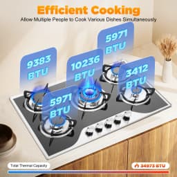 5 Burner Built-in Gas Cooktop Glass Top 3KW Dual Ring High Power Energy Saving 63% Efficiency LPG Natural Gas Stove