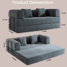 79" Folding Convertible Sofa Bed, Oversized Corduroy Futon Floor Couch, Boneless Loveseat for Small Spaces, Living Room, Bedroom