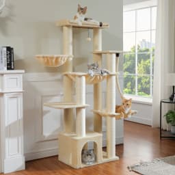 Large Cat Tree with 7 Thick Sisal Scratching Posts Big Hammocks Tall Cat Tower for Indoor Cats Large Adult with Spacious Condo