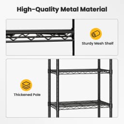 JHK 3-5 Tier Grid Storage Bookshelf with Lockable Wheels Mobile Metallic Shelving Rack Heavy Duty Standing Shelf for Home