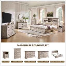 Queen Storage Bed Frame with Bookcase Headboard Column Footboard 2 Drawers No Box Spring Oak Customized