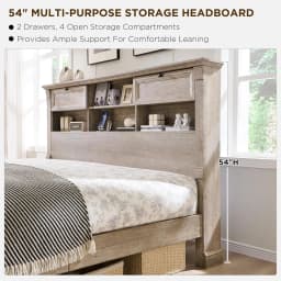 Queen Storage Bed Frame with Bookcase Headboard Column Footboard 2 Drawers No Box Spring Oak Customized