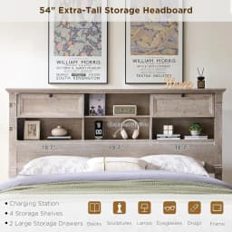 Queen Storage Bed Frame with Bookcase Headboard Column Footboard 2 Drawers No Box Spring Oak Customized
