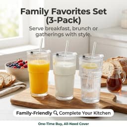 Ins Style Ribbed Glass Cup with Straw - Clear Bamboo Design Drinking Glass for Home, Office, and Party