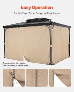 SucceBuy Gazebo Curtains 4-Panel Sidewall Gazebo Privacy Curtains with Zippers Universal Sunshade Curtains Replacement for Patio