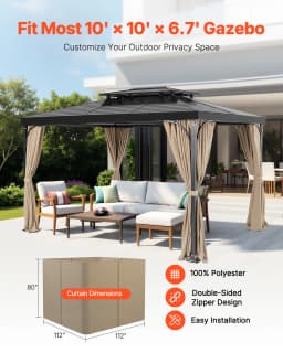 SucceBuy Gazebo Curtains 4-Panel Sidewall Gazebo Privacy Curtains with Zippers Universal Sunshade Curtains Replacement for Patio
