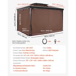 SucceBuy Gazebo Curtains 4-Panel Sidewall Gazebo Privacy Curtains with Zippers Universal Sunshade Curtains Replacement for Patio