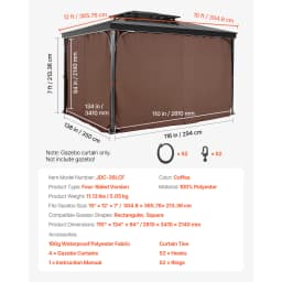 SucceBuy Gazebo Curtains 4-Panel Sidewall Gazebo Privacy Curtains with Zippers Universal Sunshade Curtains Replacement for Patio