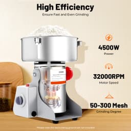 2500G 4500W High Power Grain Mill, Swing Spice Grinders, 304 Stainless Steel Grain Spices Mill, Medicine Wheat Mixer,Grinder Coffee Beans Machine for Homes, Clinics, Hospitals, Pharmacies