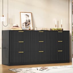 63" Dresser for Bedroom with 9 Drawers, Modern Dressers & Chest of Drawers with Metal Handles, Fluted Dresser, Wood Closet Cloth