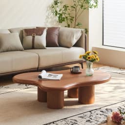 48 Inch Cloud Coffee Table, Modern Walnut Coffee Table for Living Room, Large Wood Coffee Side Table with Irregular, Customized