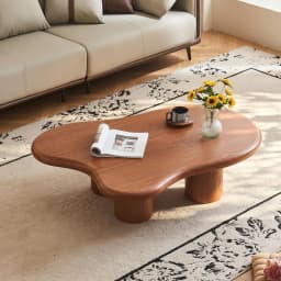 48 Inch Cloud Coffee Table, Modern Walnut Coffee Table for Living Room, Large Wood Coffee Side Table with Irregular, Customized