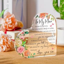 Heart Acrylic Plaque for Mom – Thoughtful Birthday, Mother’s Day & Christmas Gift from Daughter & Son