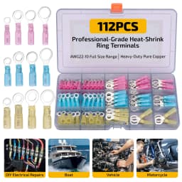 112pcs Heat Shrink Ring Terminals Electrical Wire Connectors M5/M6/M8/M10 Waterproof Auto Marine Electrical Crimp Wire Terminals