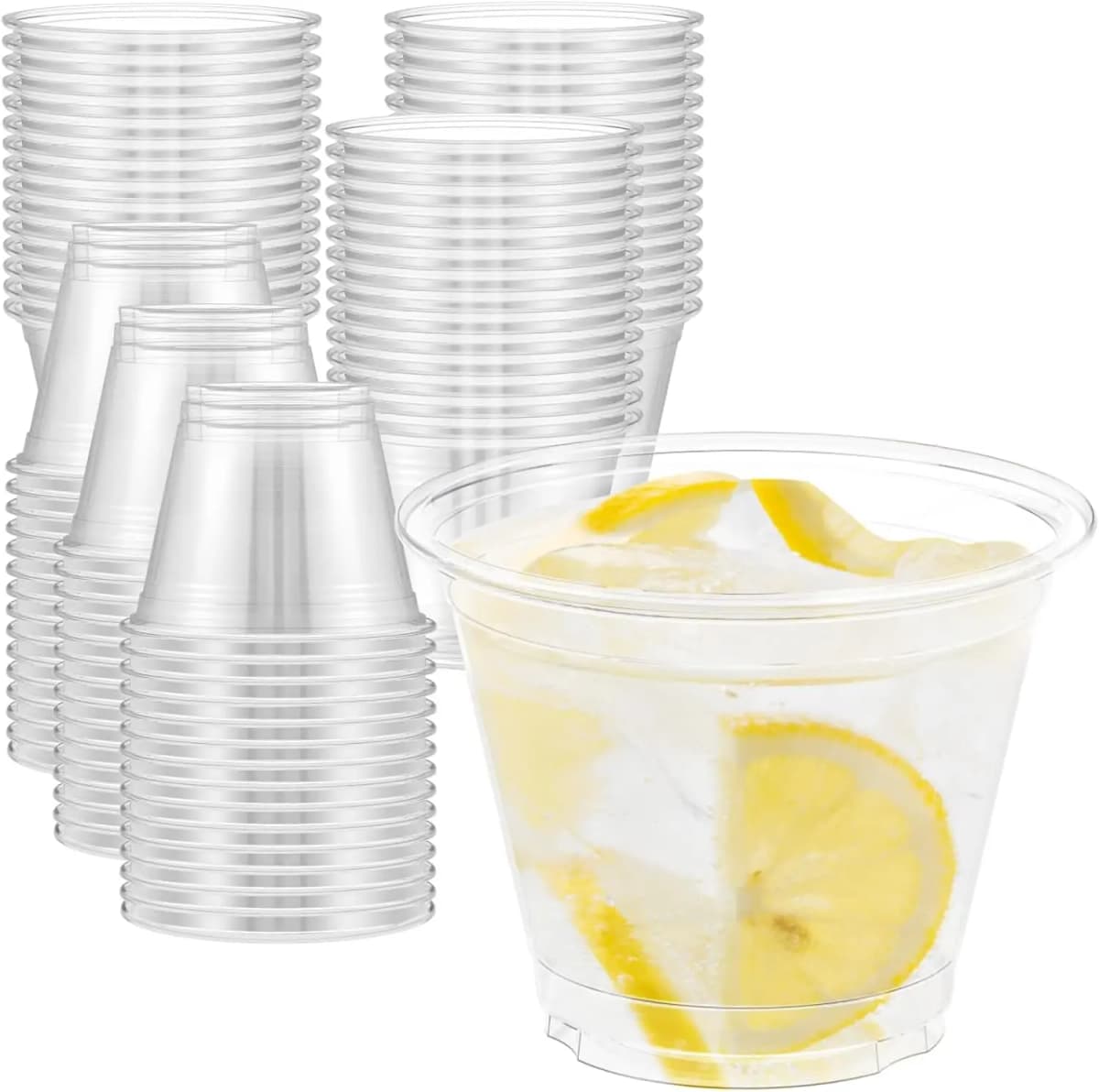 100 Pack Clear Plastic Cups, 9 oz Sturdy & Food Safe Disposable for Wine Cocktail Punch