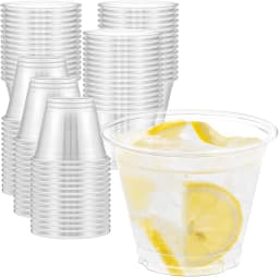 100 Pack Clear Plastic Cups, 9 oz Sturdy & Food Safe Disposable for Wine Cocktail Punch